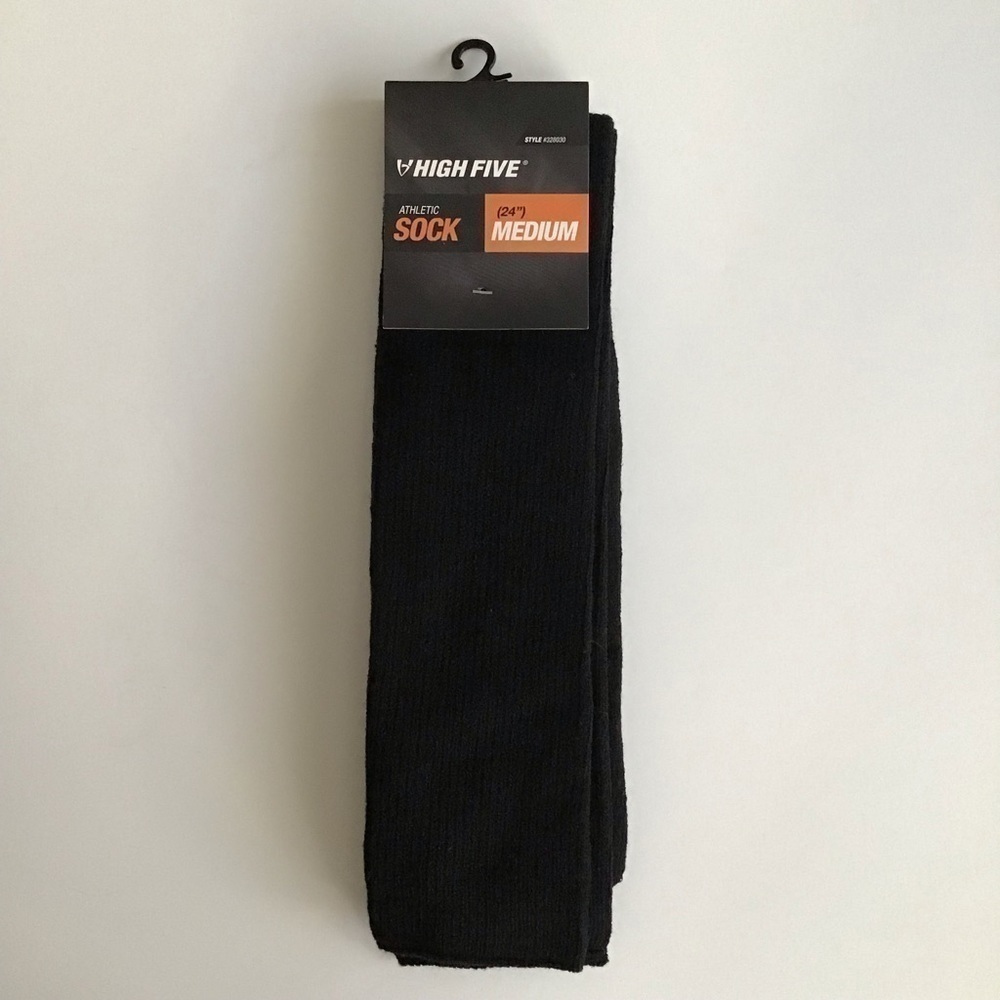 NEW High Five Black Athletic Socks ADULT Medium 24” Tube Sock Men Shoe SZ 6-8